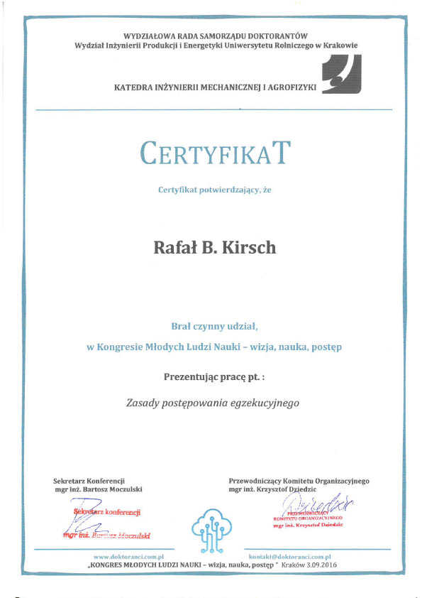 Certyfikat Rafał Kirch